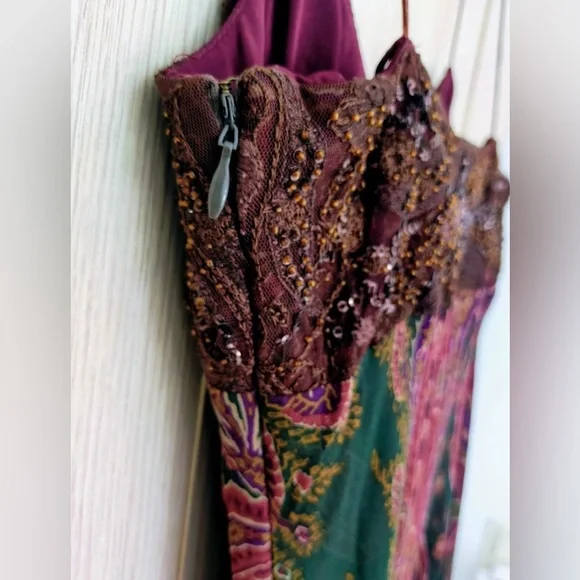 Vintage Ralph Lauren Silk Beaded Dress Flowy Slip Asymmetrical Fairy 90s y2k S 6 - Picture 9 of 12